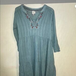 Knox Rose Blue Dress with Red Embroidery